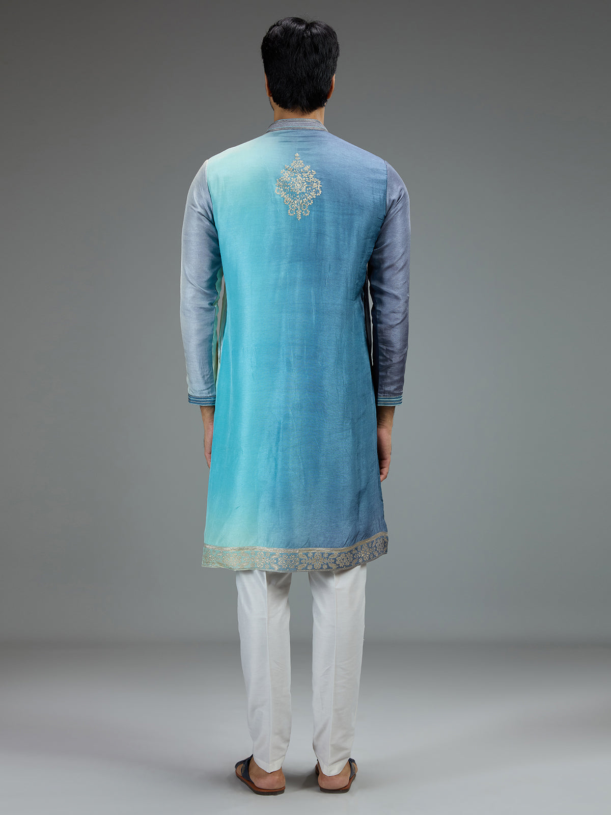 Blue and navy blue elegant mens kurta pajama with zardosi