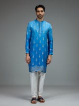 Blue ombre zari kurta pajama for men