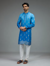 Blue ombre zari kurta pajama for men