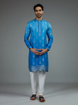 Blue ombre zari kurta pajama for men