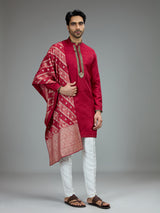 Red antique gold kurta pajama set for men