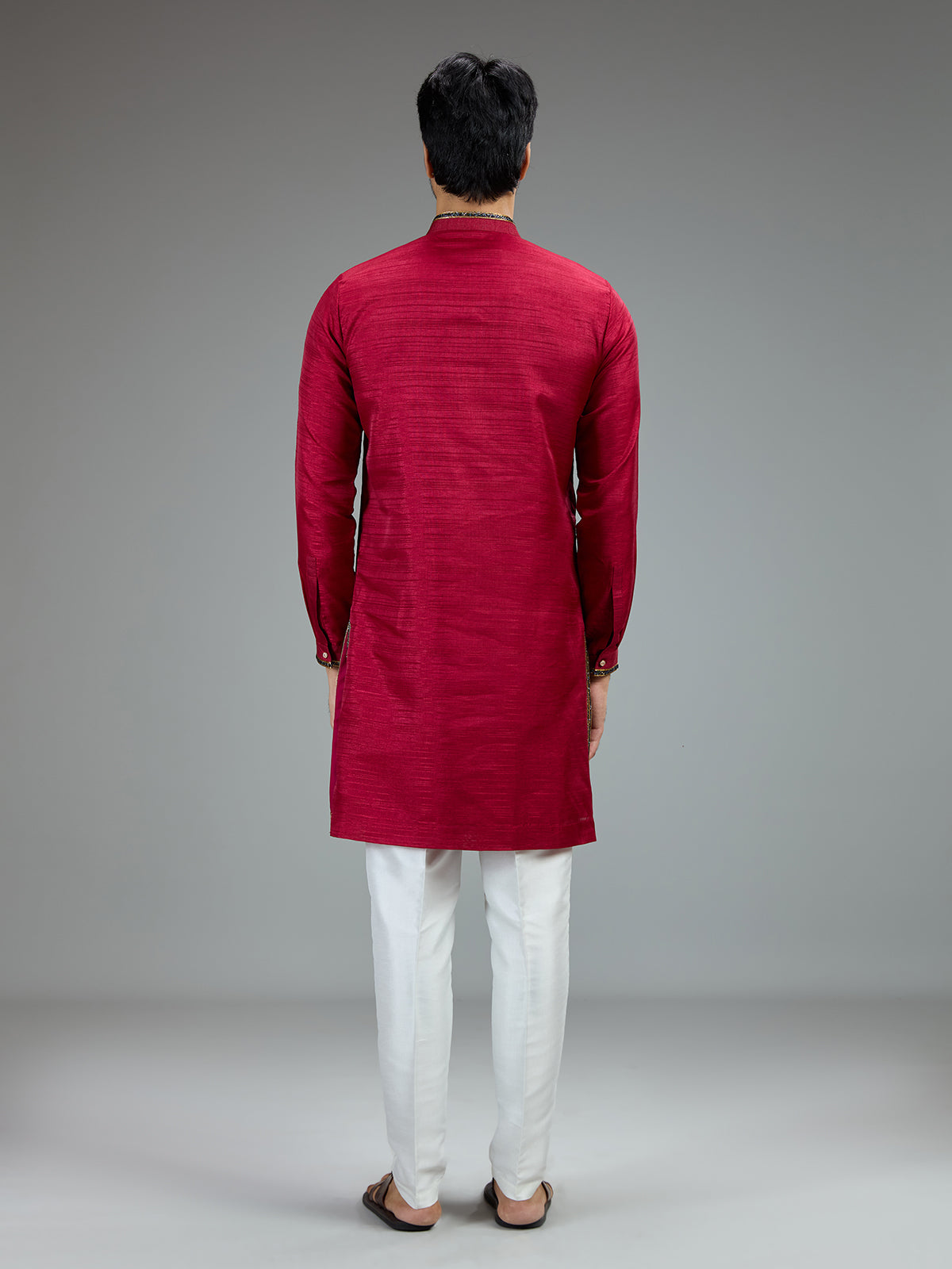 Red antique gold kurta pajama set for men
