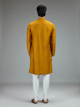 Mustard yellow cutdana kurta pajama for men