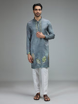 Pastel grey printed gota kurta suit for men