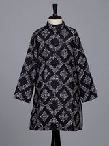 Black boys cotton kurta suit with contemporary printed detailing