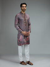 Purple printed gota embroidered kurta pajama for men