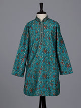 Teal green boys cotton kurta suit with floral printed