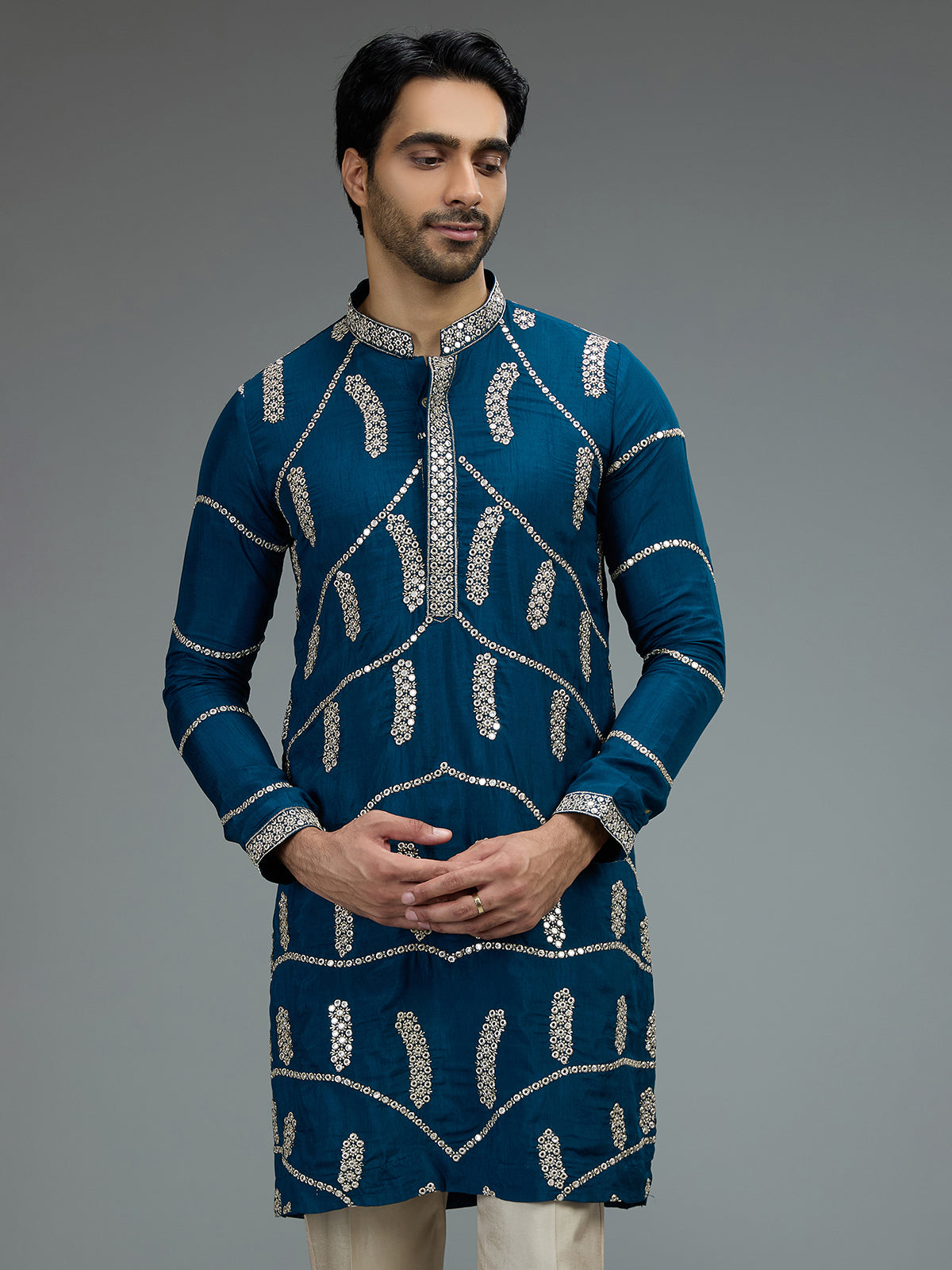 Royal blue aabla zari kurta pajama for men