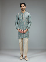 Sage green aabla zari kurta suit for men