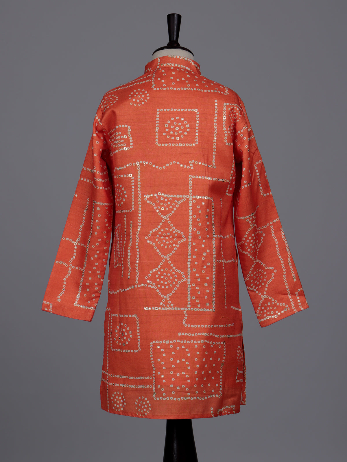 Orange boys raw silk kurta suit with traditional bandhani print