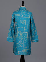 Aqua blue boys raw silk kurta suit with bandhani print