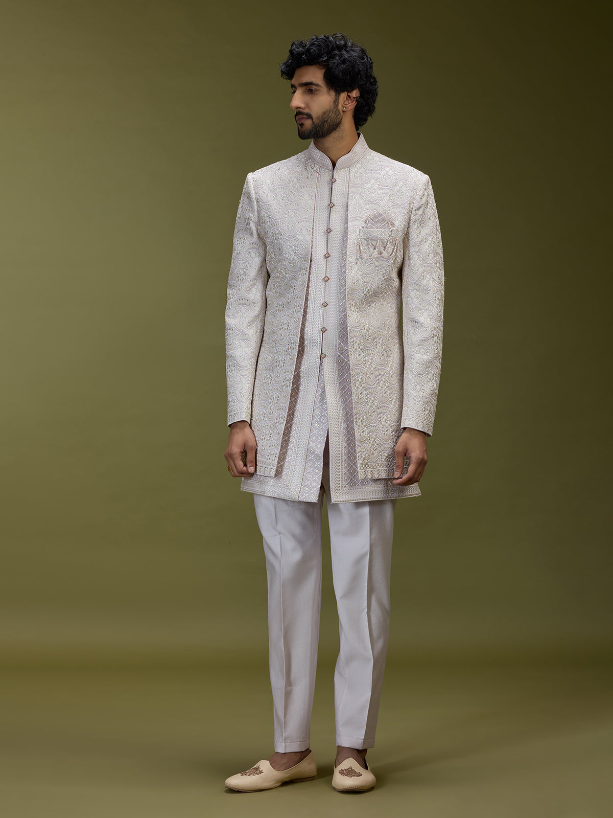 Lilac lavender premium jacquard men designer jacket indo western