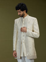 Cream exquisite jacquard men designer jacket indo western