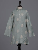 Pista green boys cotton linen kurta suit with thread work