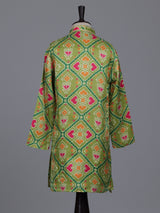 Pista green boys Patola kurta suit with elegant printed detailing