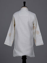 Cream boys cotton linen kurta suit with thread and cutdana
