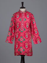 Rani pink boys Patola kurta suit with traditional printed design