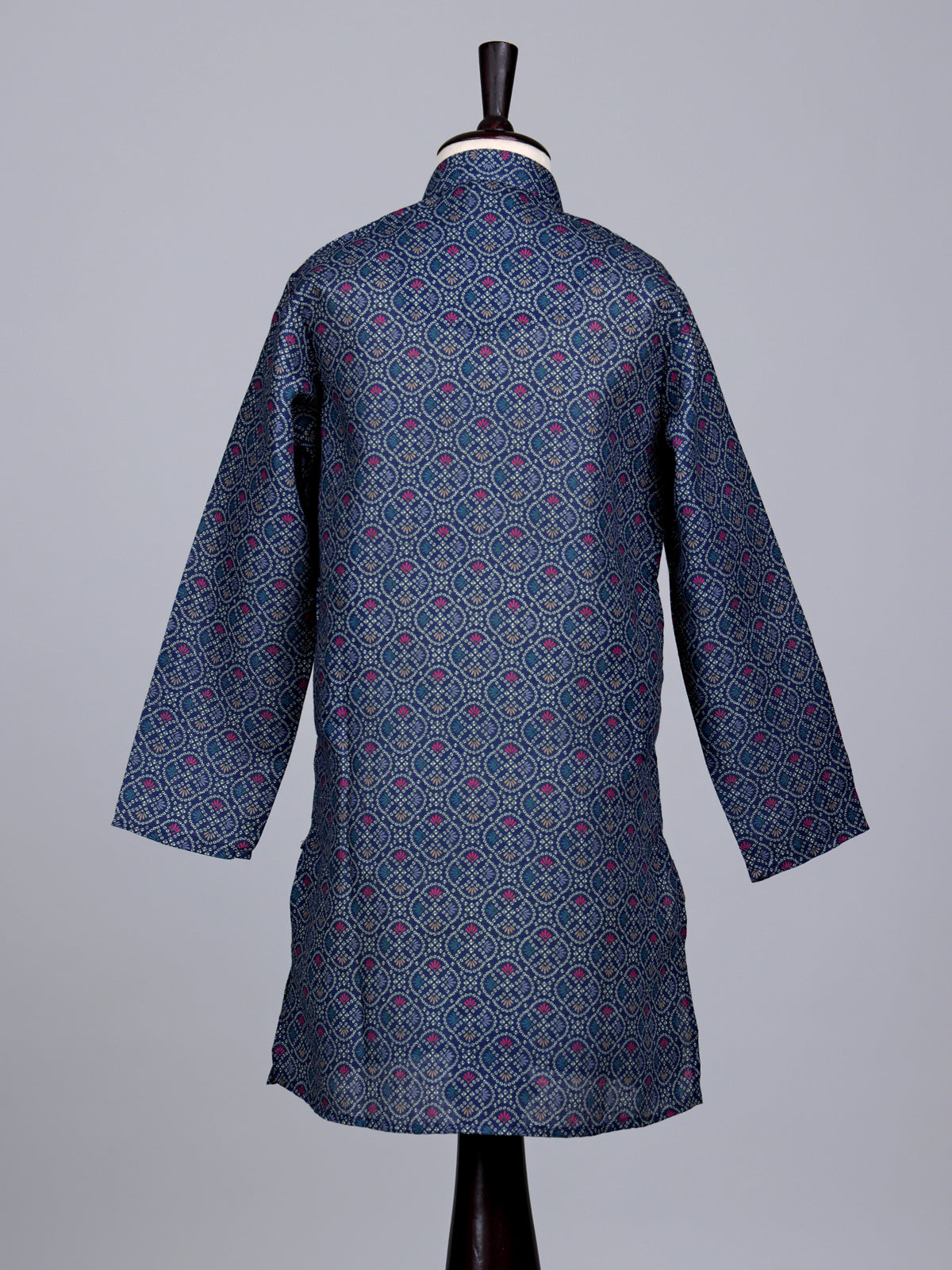Navy boys cotton silk kurta suit with stylish printed pattern