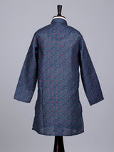 Navy boys cotton silk kurta suit with stylish printed pattern
