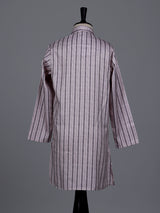 Fawn beige boys cotton blend kurta suit with stripe weaving