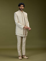Cream luxurious jute men designer jacket indo western