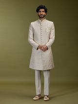Cream opulent jacquard silk men indo western