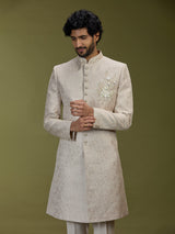Cream opulent jacquard silk men indo western