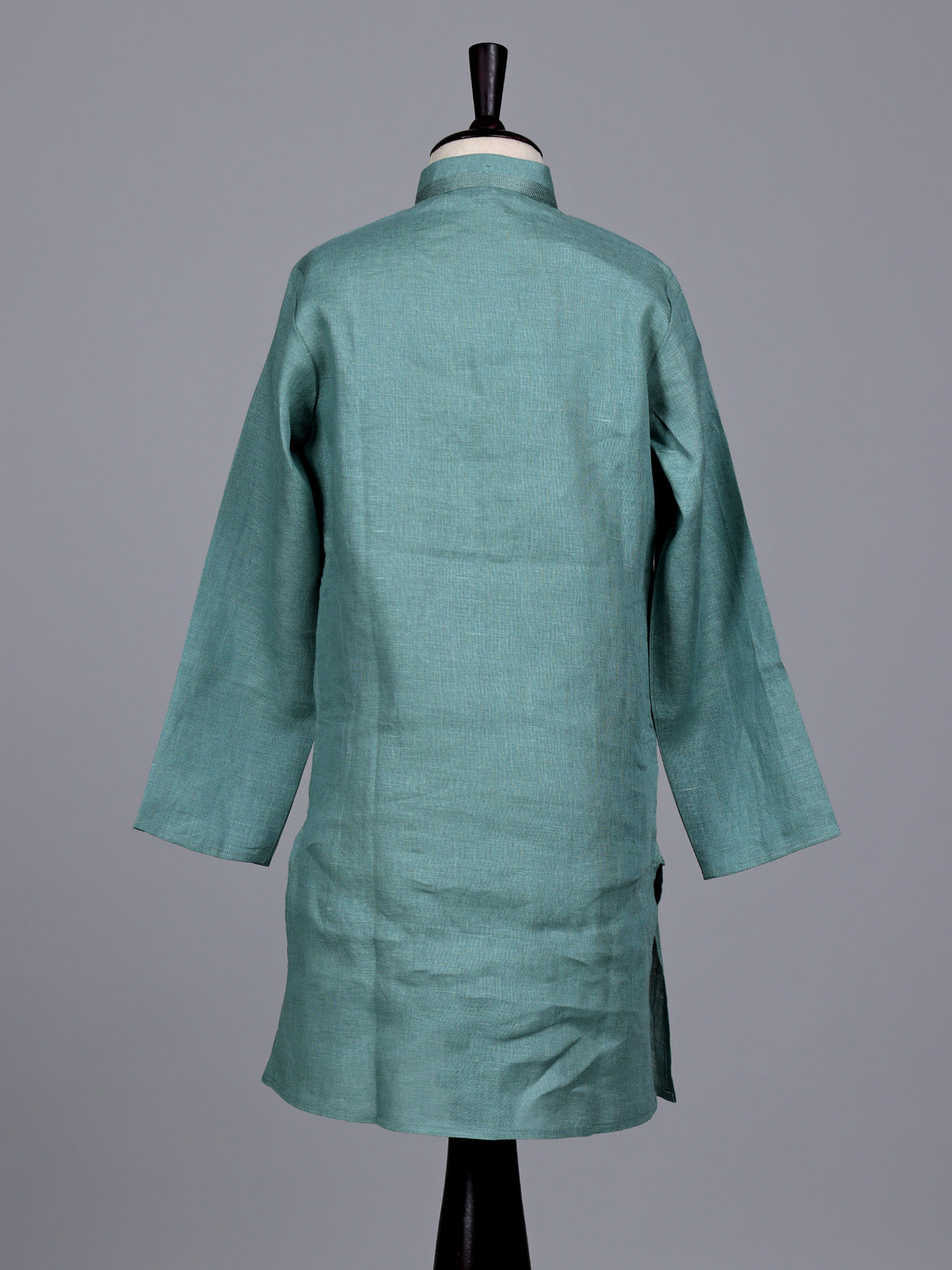 Green boys cotton linen kurta suit with refined solid pattern