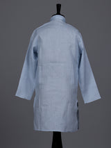 Mint blue boys cotton linen kurta suit with solid pattern