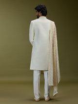Off white elegant cotton silk men indo western with dupatta