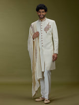 Off white elegant cotton silk men indo western with dupatta
