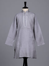 Grey boys cotton linen kurta suit with elegant solid pattern
