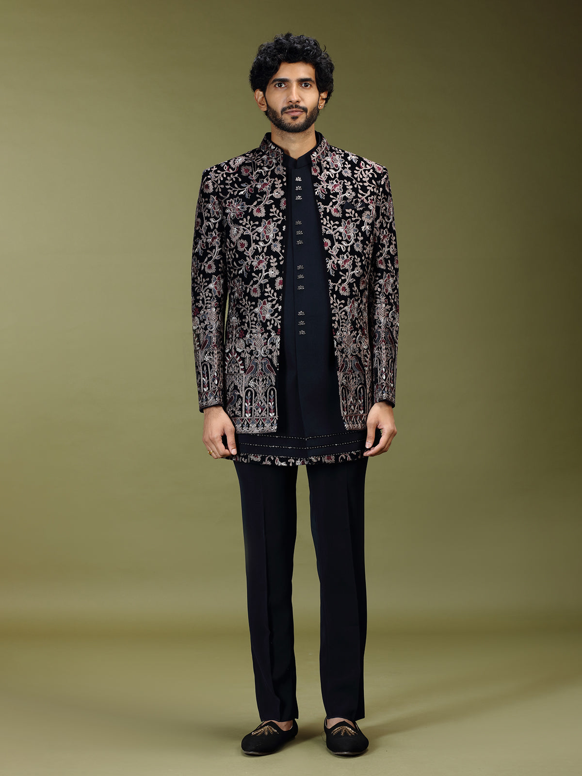 Navy blue heritage men designer jacket indo western