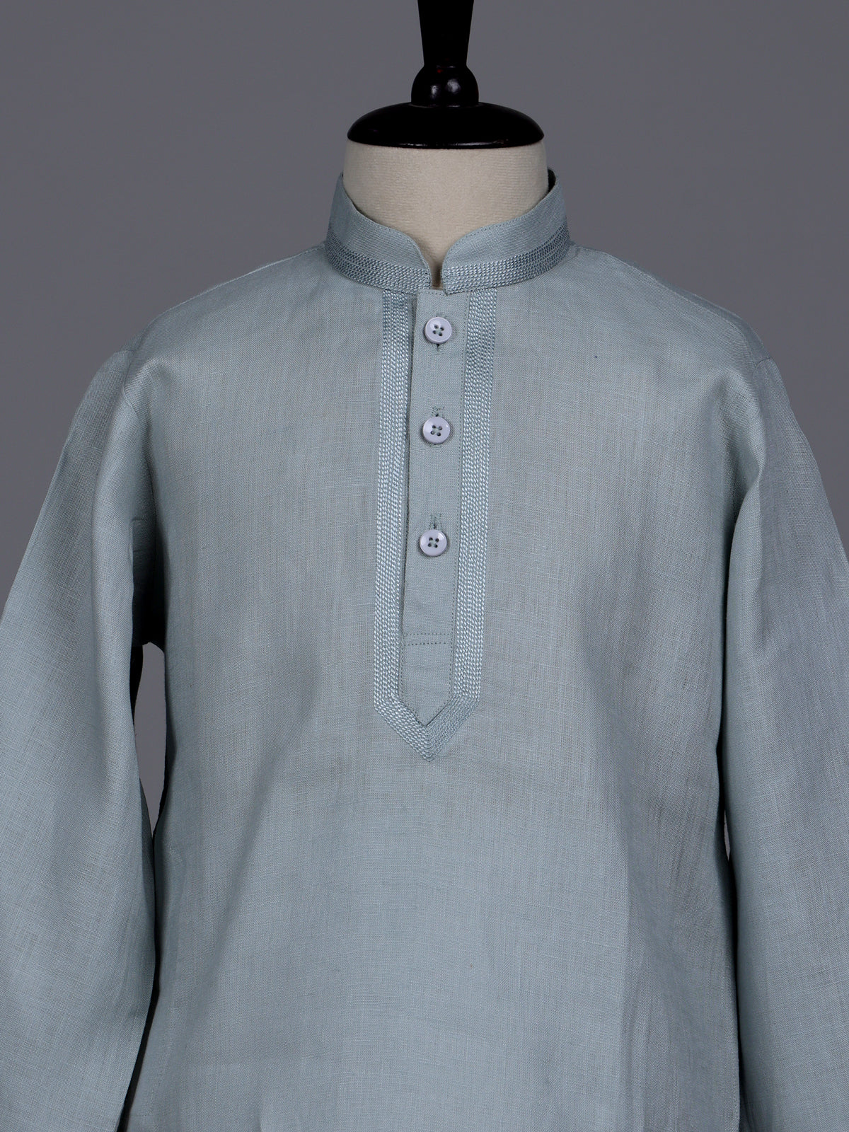 Mint green boys cotton linen kurta suit with solid pattern