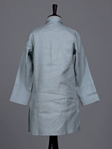 Mint green boys cotton linen kurta suit with solid pattern