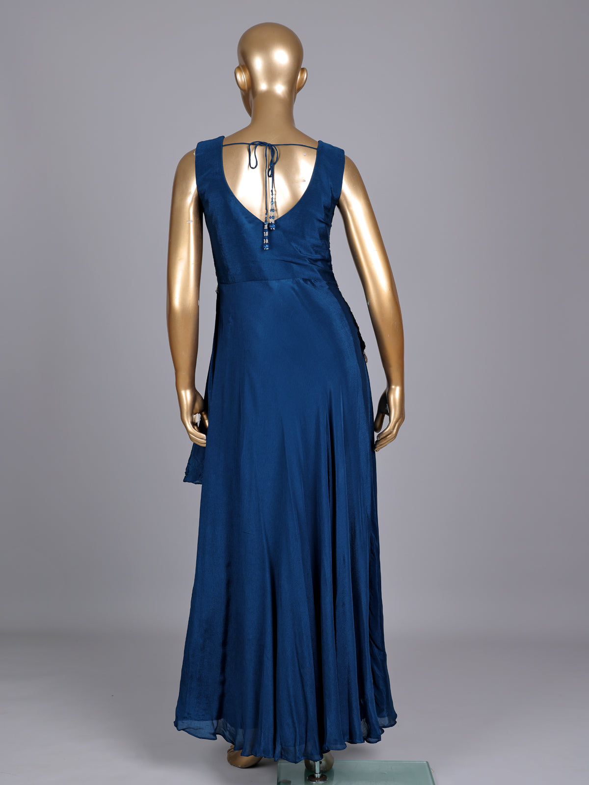 Blue chiffon silk designer gown with cutdana and zardosi work
