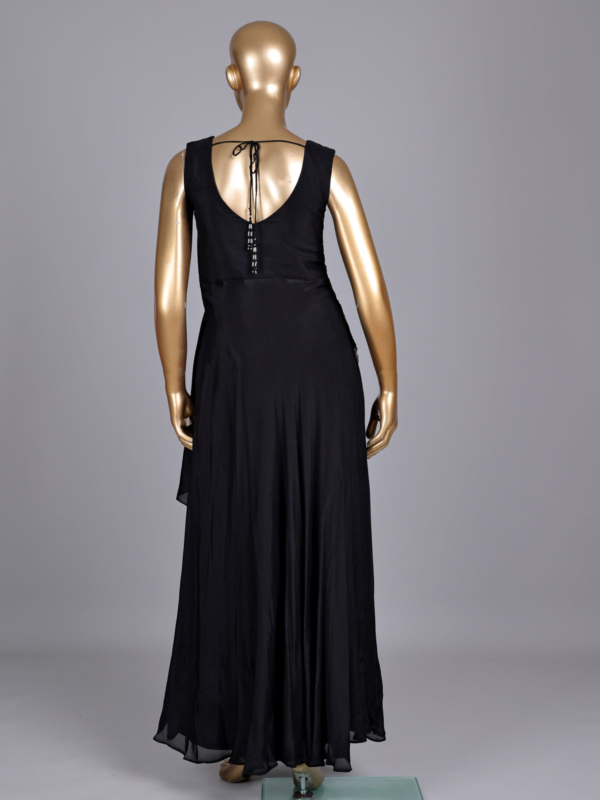 Black chiffon silk designer gown with zardosi and tassel detailing