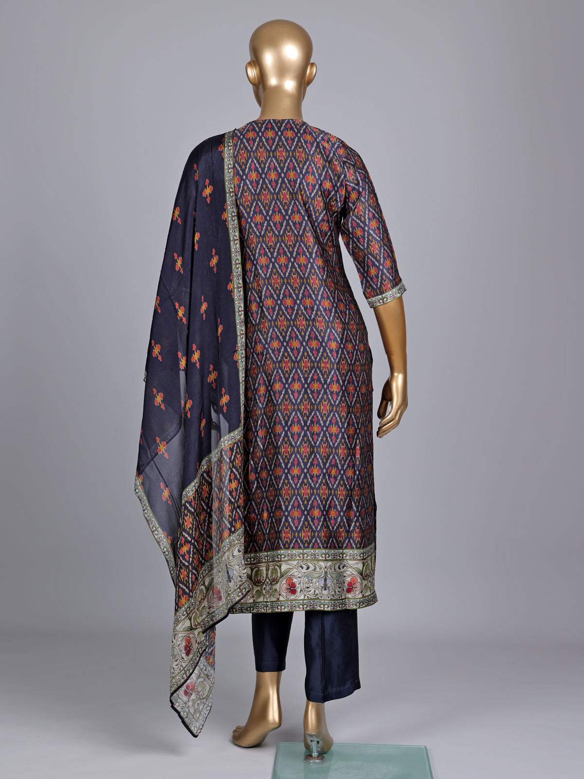 Navy cotton printed kurti set with embellished pant and dupatta