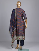 Navy cotton printed kurti set with embellished pant and dupatta