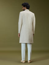 Cream exquisite jacquard silk men indo western with dupatta