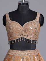Peach raw silk lehenga choli with elegant diamond and aabla work