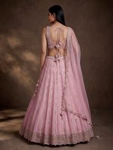 Pink silk lehenga choli with aabla diamond and tassel detailing
