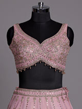 Pink silk lehenga choli with aabla diamond and tassel detailing