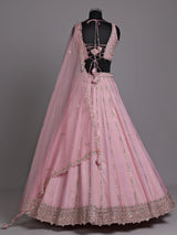 Pink silk lehenga choli with aabla diamond and tassel detailing