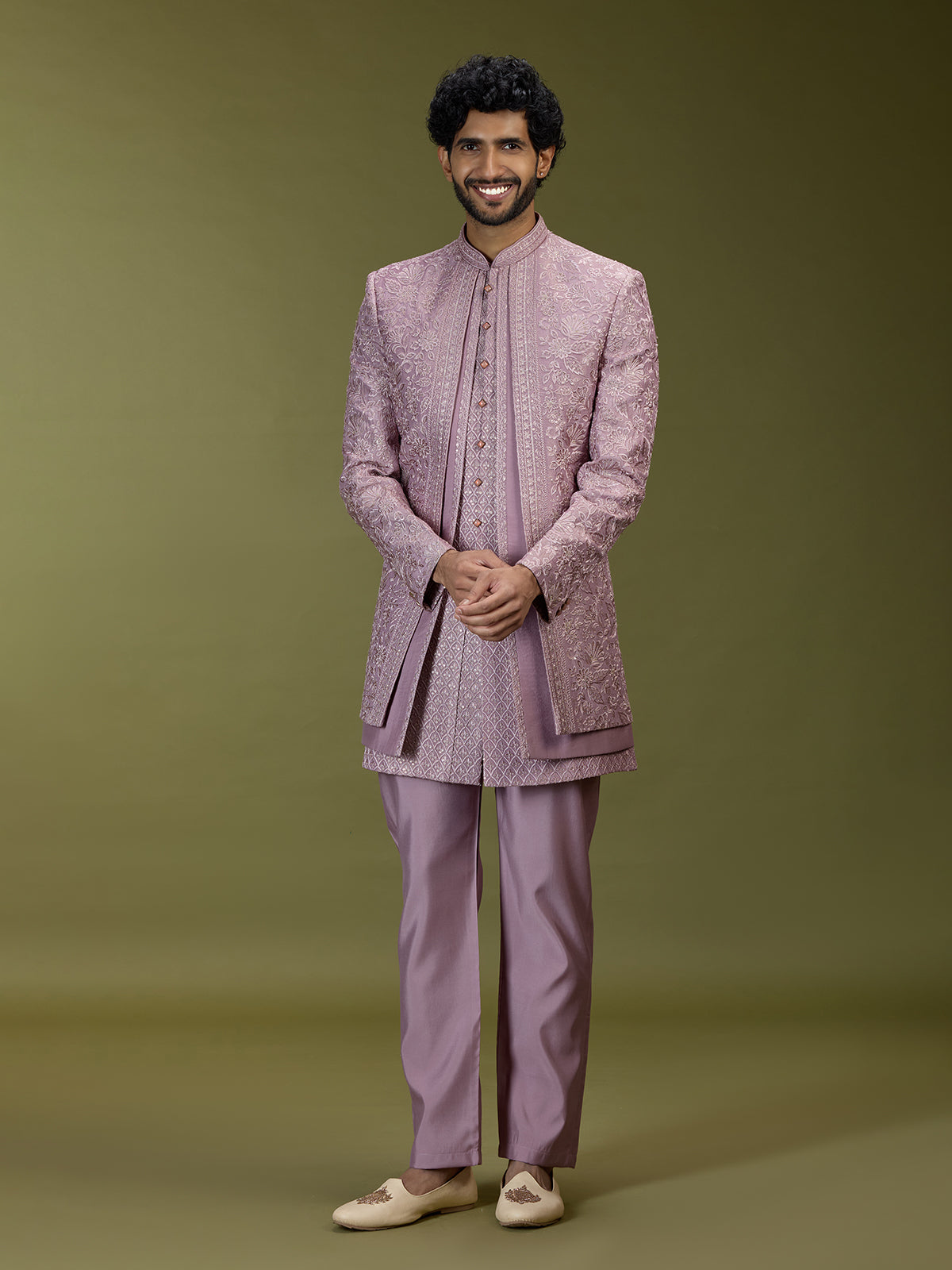 Lilac purple elegant silk men designer jacket indo western