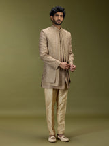 Golden brown luxurious silk men designer jacket indo western