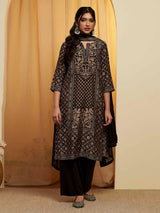 Black straight printed kurti set for festive celebration
