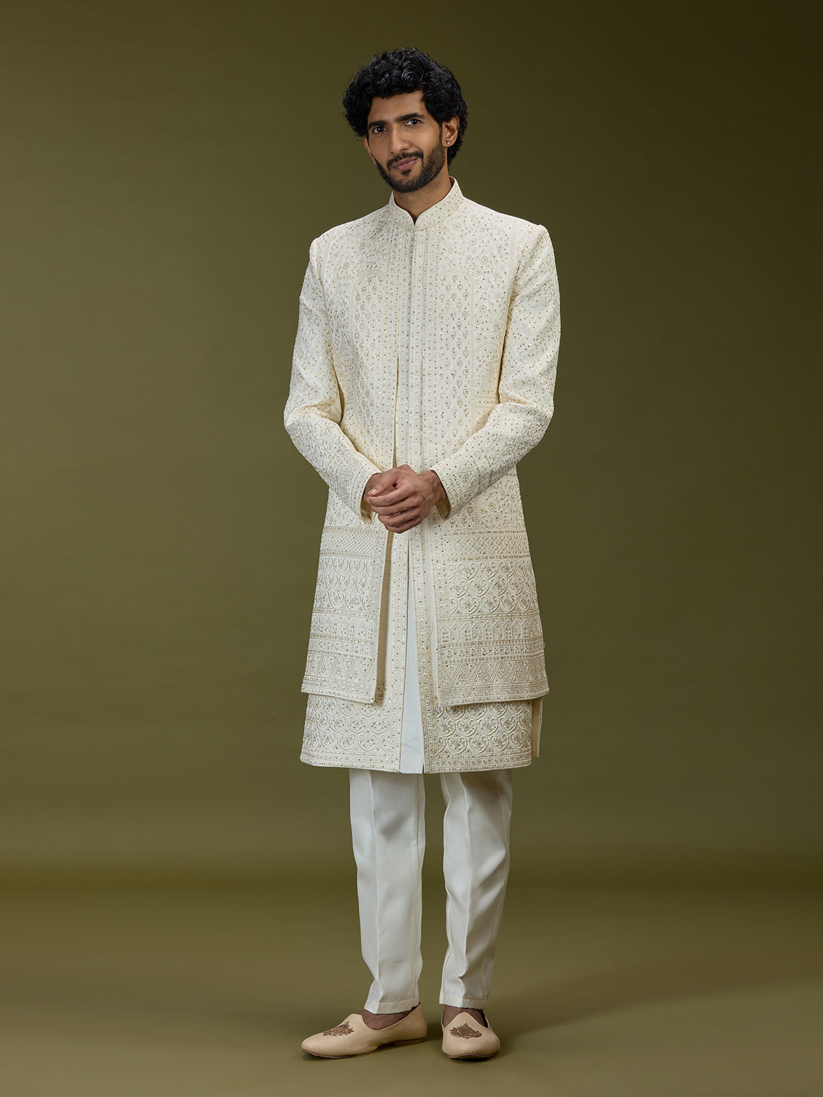 Ivory cream luxurious mens sherwani