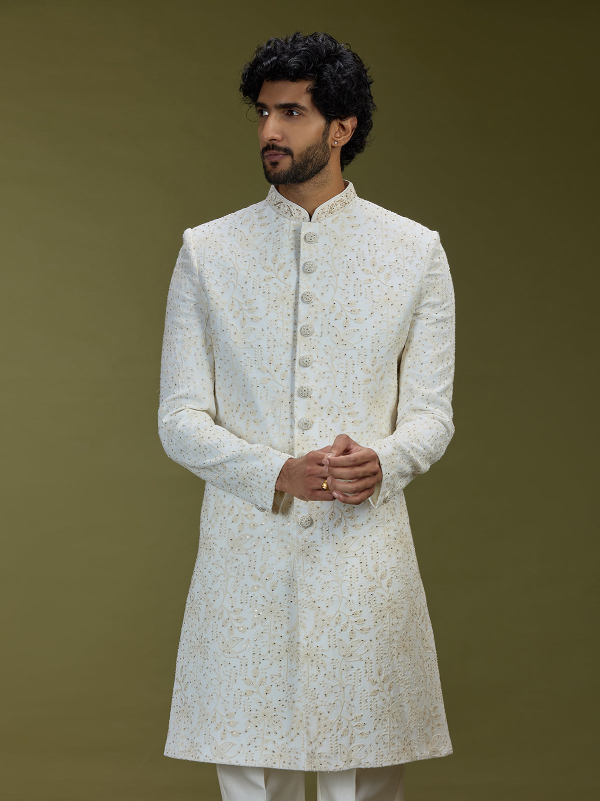 Off white exquisite swarovski luxury mens sherwani