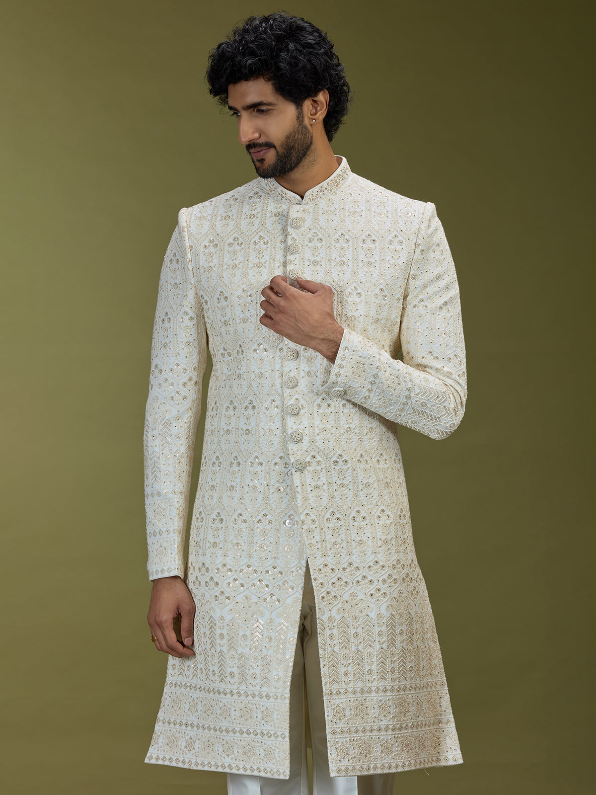 Cream grand mughal heritage premium mens sherwani